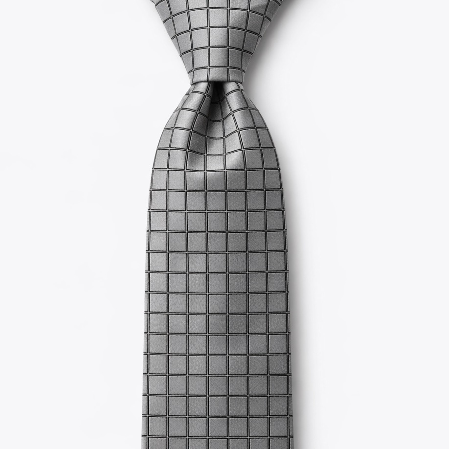 Tommy Hilfiger Silver Gray Grid Tie Classic Office Quiet Luxury
